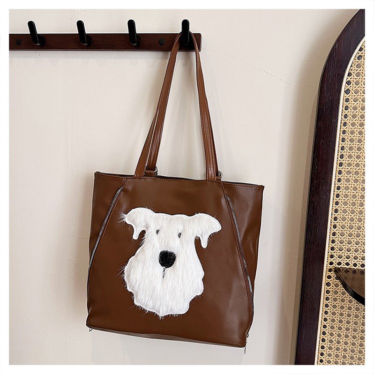 Korean style high-end large-capacity tote bag for women 2024 new plush puppy shoulder bag multi-functional backpack