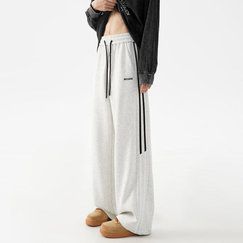 Autumn new trendy embroidered striped sports loose sweatpants