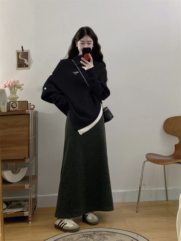 Large size lazy style soft waxy long-sleeved sweater for women in autumn high-end knitted sweater for fat MM loose and slim cape top
