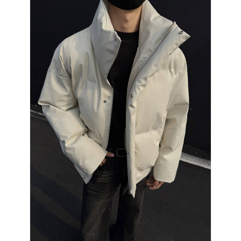 American high street PU leather cotton jacket men's winter thickened stand-up collar jacket to protect against cold and warm Korean style