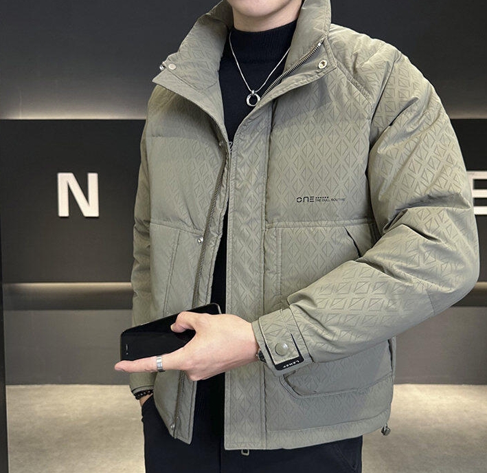 Winter new style men's stand collar fashion trend warm white duck down jacket