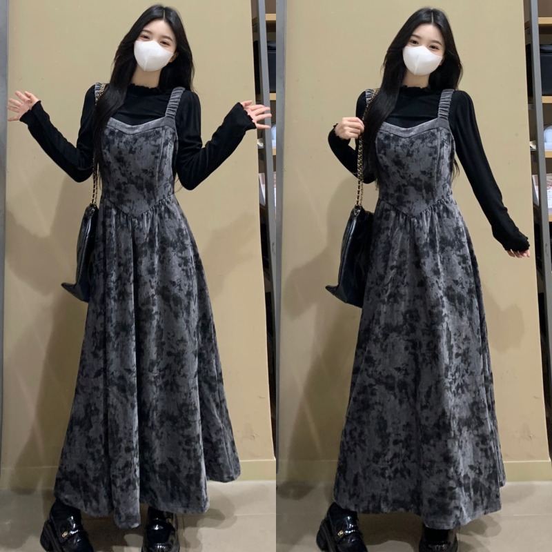 2024 fat girls wear suspender skirts plus size winter new women's French black dress suit