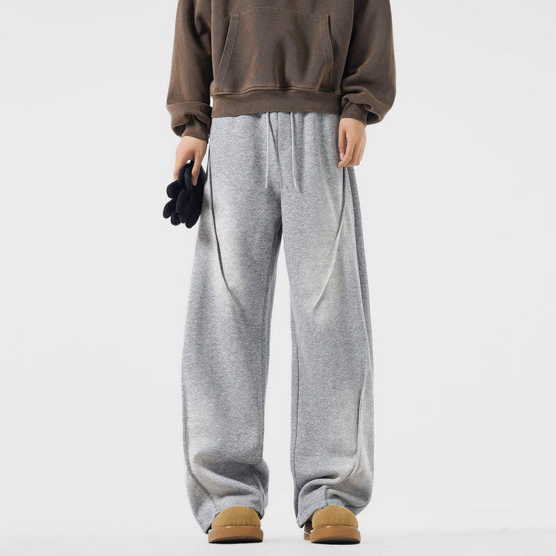 Washed sports pants for men in autumn new American style loose drapey wide leg straight casual long pants