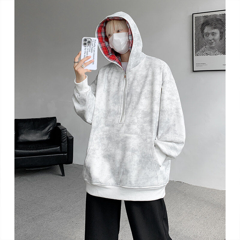 New style washed dirty cloth plus velvet large size fake two-piece sweatshirt