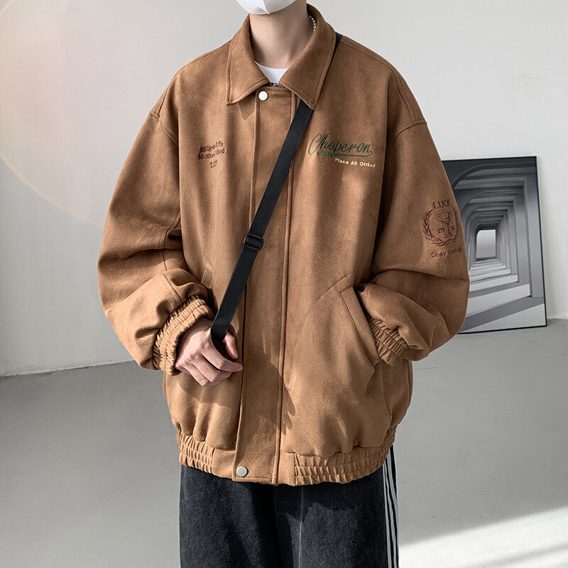 American retro suede jacket loose embroidered casual jacket