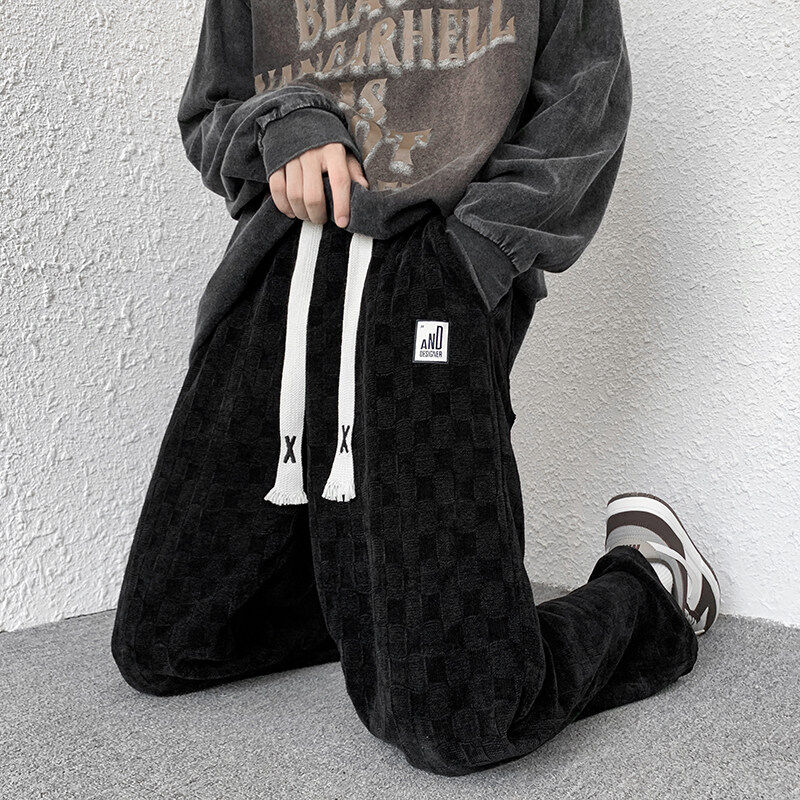 European cotton velvet checkerboard casual pants plus size floor mopping pants