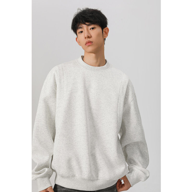 Loose-leaf design 3 double doors wide shoulder short wide version sweatshirt