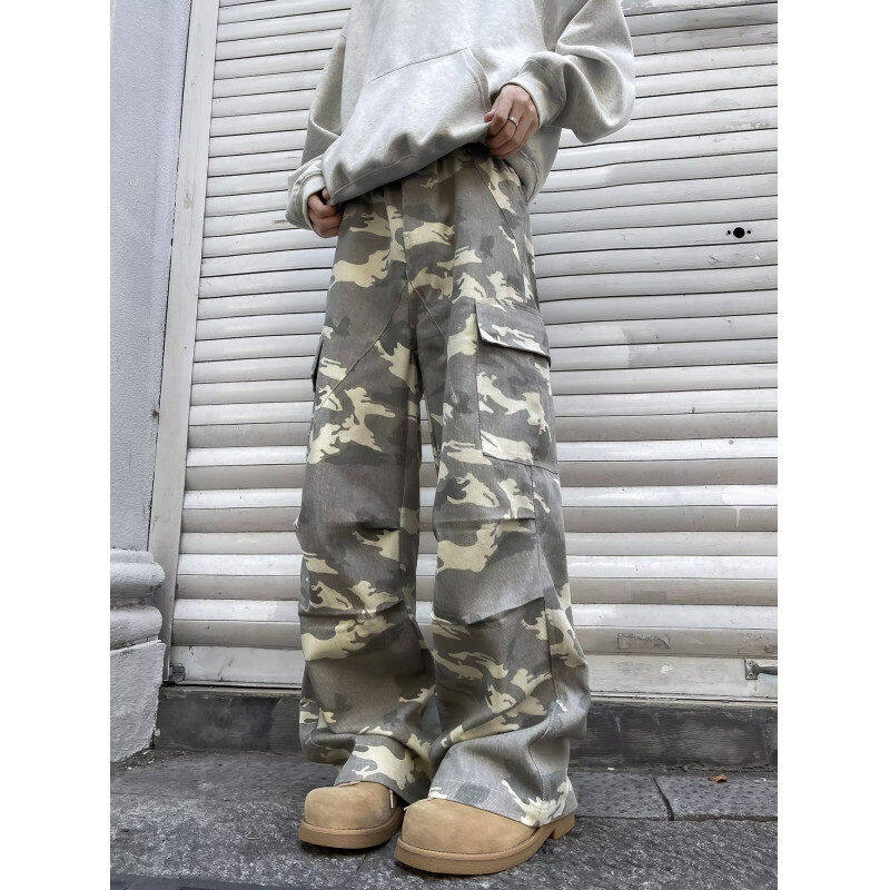 Autumn men's camouflage overalls large pocket straight loose trousers