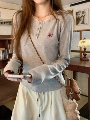 Fat MM new long-sleeved T-shirt for women Korean version sweet lace round neck long-sleeved T-shirt for women bottoming shirt slim inner top