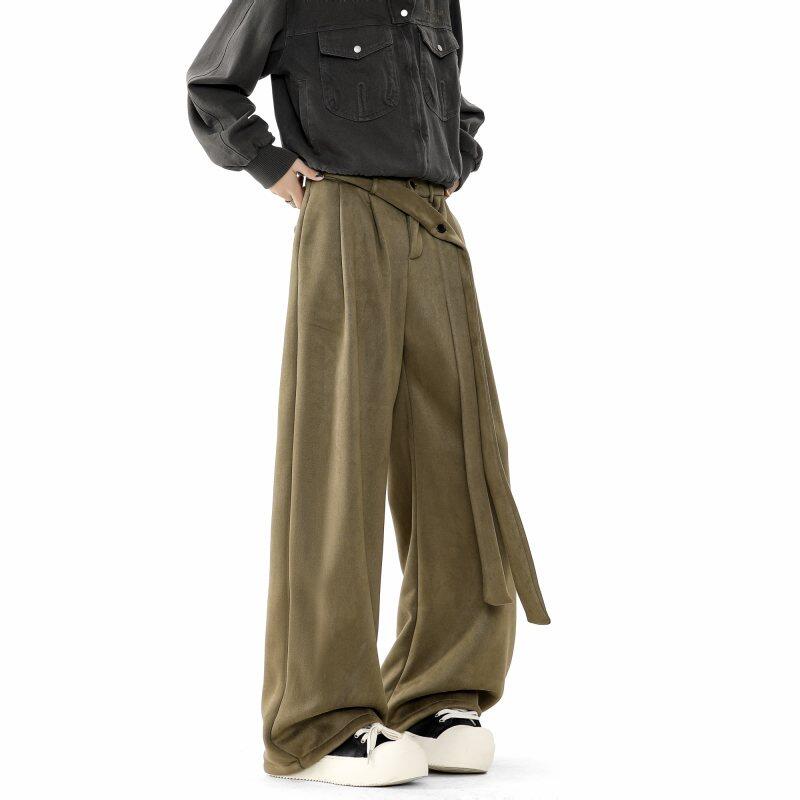 Velvet warm trendy ribbon design trousers and casual pants