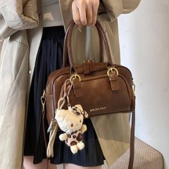 Cross-border high-end retro bowling bag women's 2024 new simple portable small square bag niche crossbody bag