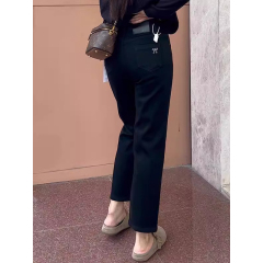 FYQ-Black straight-leg jeans for women in autumn and winter plus velvet elastic nine-point cigarette pants