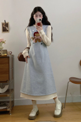 Plus size women's dress with a sense of gold, small girl autumn and winter age-reducing wear miu long skirt