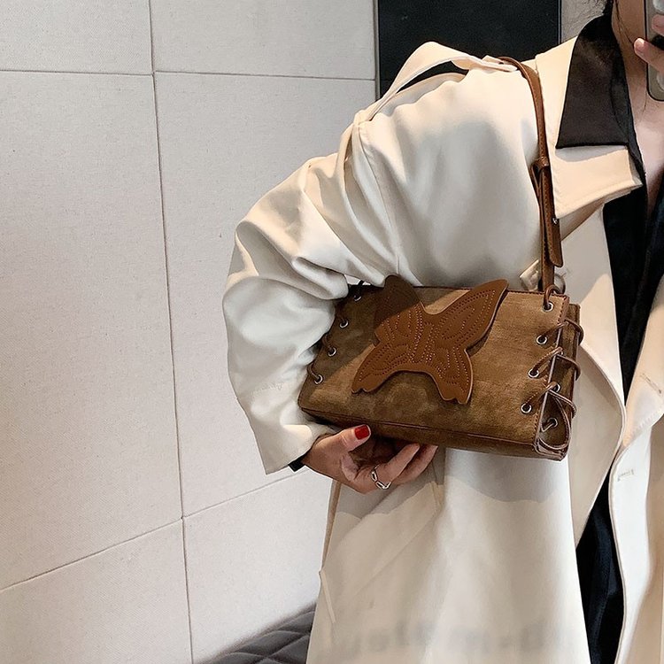 Korean style autumn and winter Maillard bag for women new fashion bow small square bag retro high-end shoulder bag