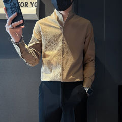 Shopkeeper style stand collar shirt men's long sleeve high-end slim fit British society boy