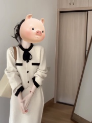 Large size Korean style daughter Xiaoxiang style sweater jacket women's autumn and winter temperament slim skirt suit