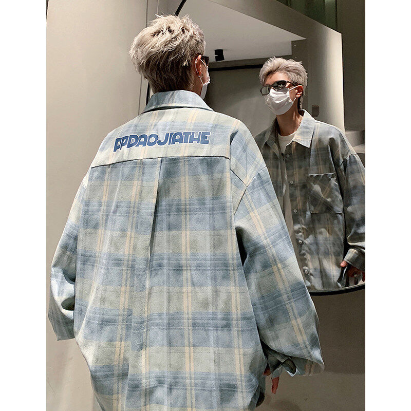 Spring new American letter print plaid shirt men's loose fashion jacket