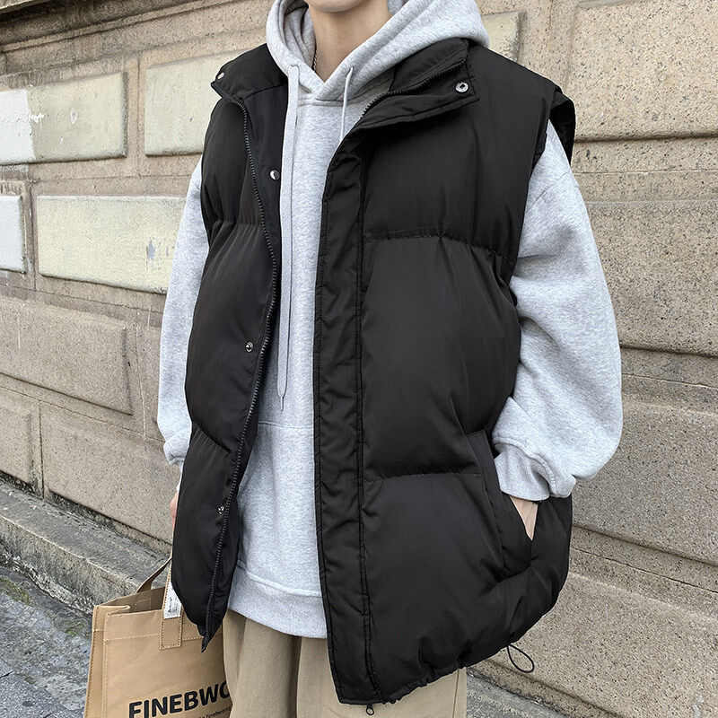 Winter couple style Hong Kong style cotton vest men's thickened stand-up collar cotton vest trendy jacket for men