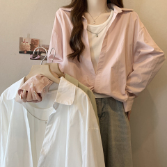 2024 early autumn new style fat mm plus size women's Hong Kong style two-piece design twist shirt lapel top