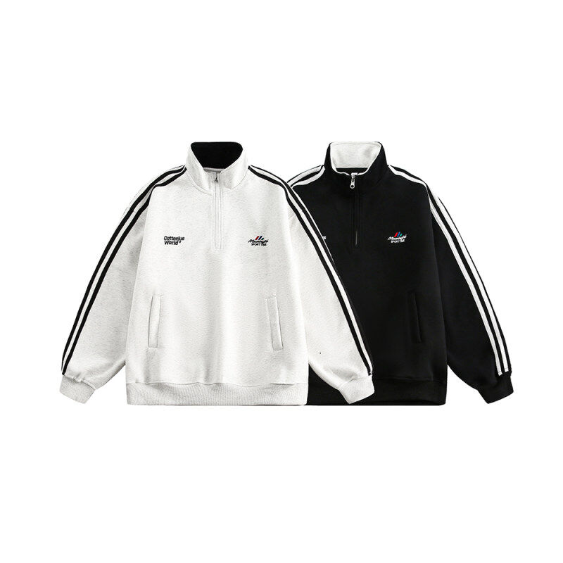 Autumn 400G stand collar embroidered side stripe sweatshirt