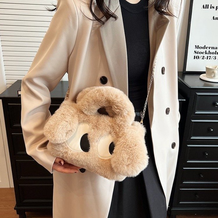 2024 Hot Style Autumn and Winter Women's Handbag Shoulder Bag Tote Bag Big Eyes Cartoon Plush Fashion Crossbody Furry Bag