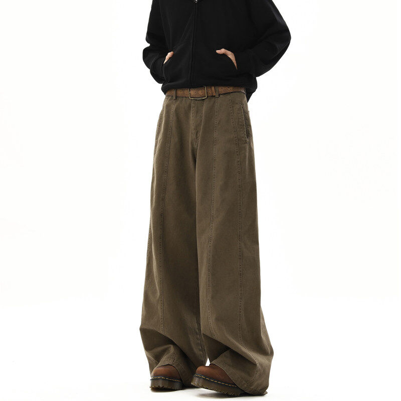 American retro velvet overalls loose straight leg mopping pants