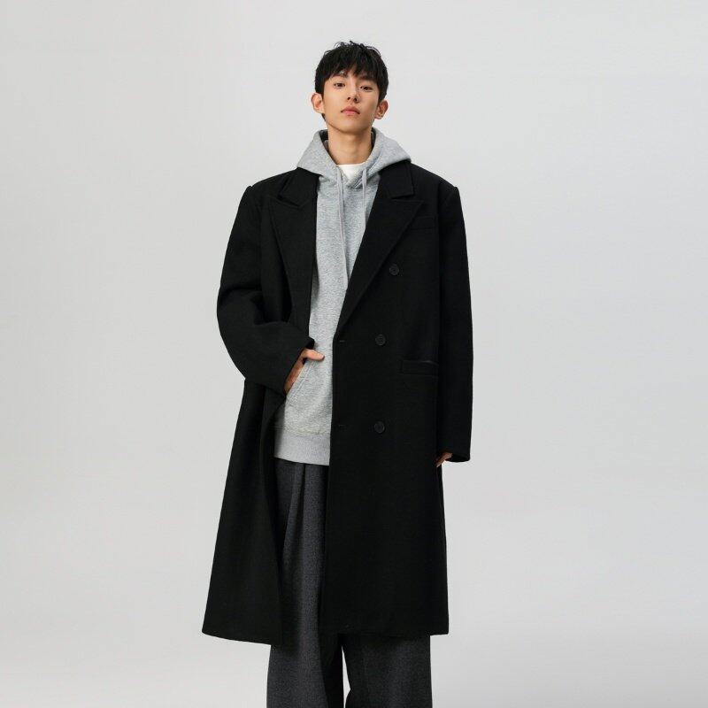 Autumn and winter cotton mid-length woolen coat men's Korean style British windbreaker jacket