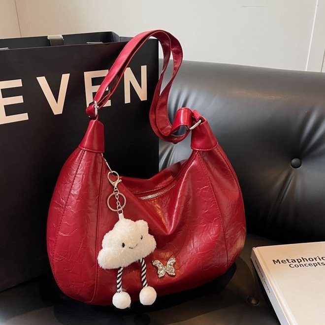 Red casual large-capacity bag for women summer 2024 new Korean style simple tote bag single shoulder crossbody large bag