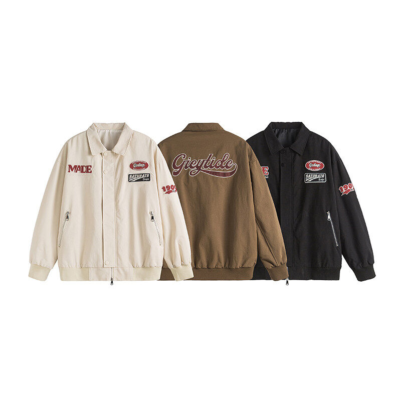 American retro bomber jacket men's trendy brand new high street design embroidered couple work clothes baseball uniform