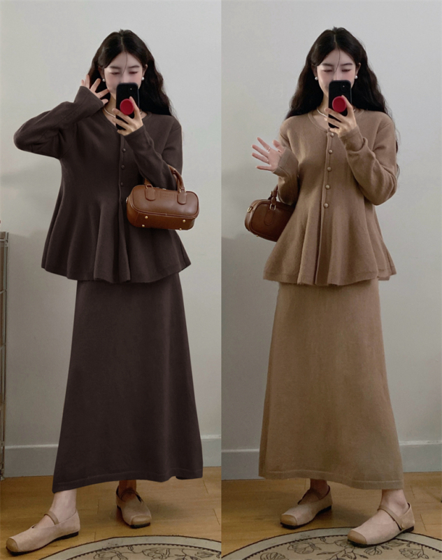 Spot large size autumn and winter new fat MM high-end versatile temperament knitted sweater + skirt two-piece set