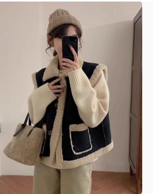 Large size autumn and winter fur one-piece lamb hair vest vest for women with fat mm high-end outer wear short coat vest