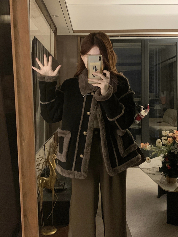 Spot large size small fragrant jacket women's new Korean style fur one-piece slimming top, chic and age-reducing
