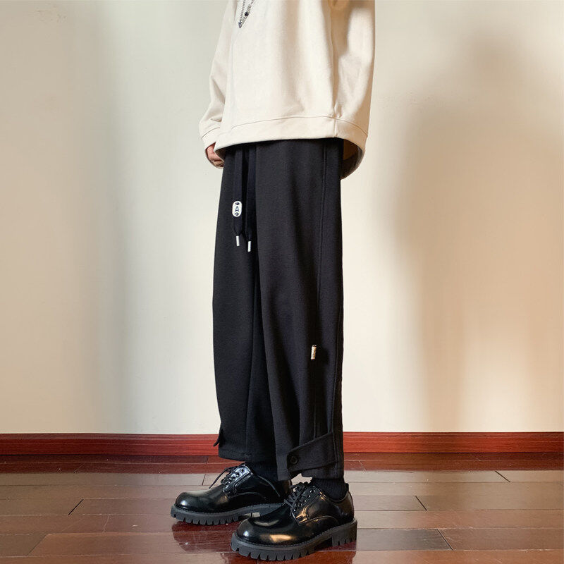 Winter new thickened warm woolen American high street straight pants men's casual buttoned pants