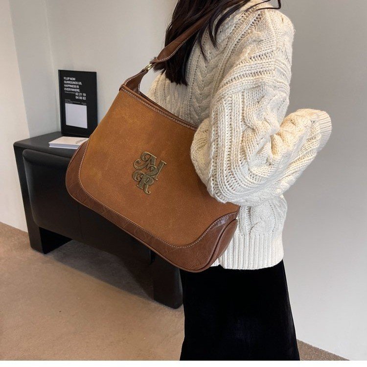 [Maillard Style] Retro high-quality large-capacity handbag women's simple and elegant splicing crossbody bag