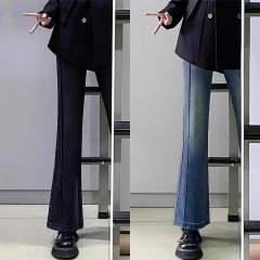 American retro micro-flared jeans for women in autumn and winter plus size pear-shaped body pants fat mm high-waist slim bell-bottom pants