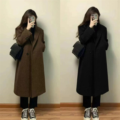 Large size medium-length thickened woolen suit jacket for women in autumn and winter new high-end Hepburn style woolen coat