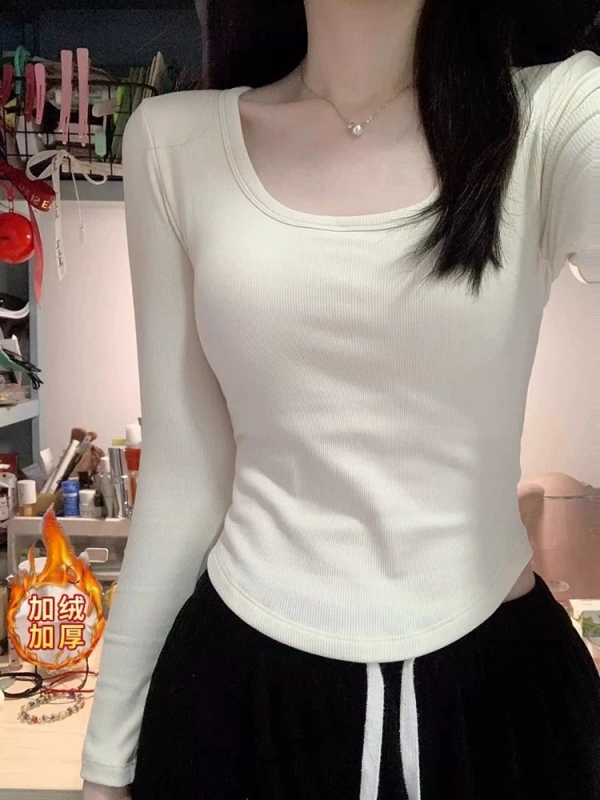 Special offer in stock, large size fat mm German velvet U-shaped collar plus velvet long-sleeved T-shirt for women in autumn and winter with base layer top