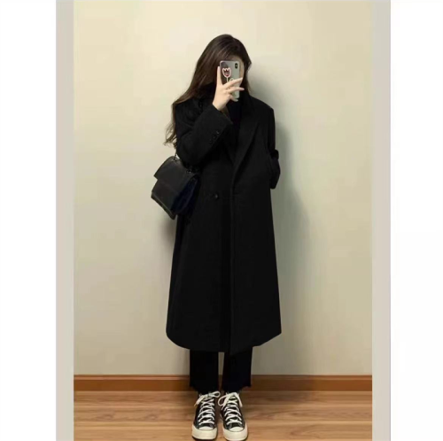 Large size medium-length thickened woolen suit jacket for women in autumn and winter new high-end Hepburn style woolen coat