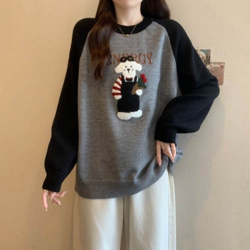 Large size embroidered raglan sleeve sweater autumn and winter new bottoming shirt fat mm foreign style inner sweater