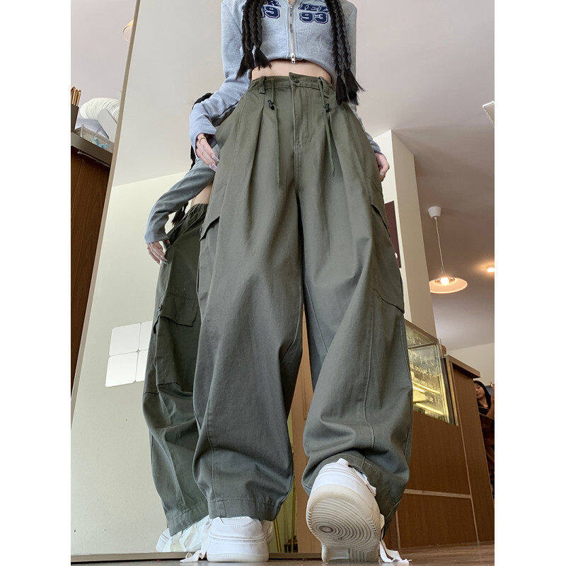 Overalls for men and women in spring and autumn trendy loose drawstring pants Hong Kong style trendy high street casual pants