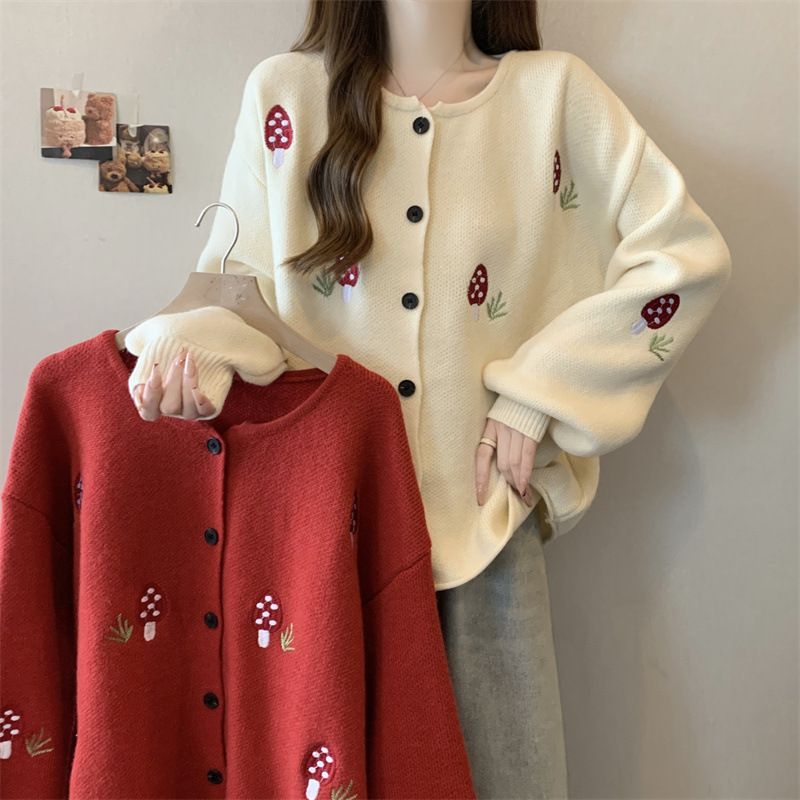 Slightly fat plus size fat sister red sweater women's autumn and winter animal year of the dragon clothes Christmas jacket