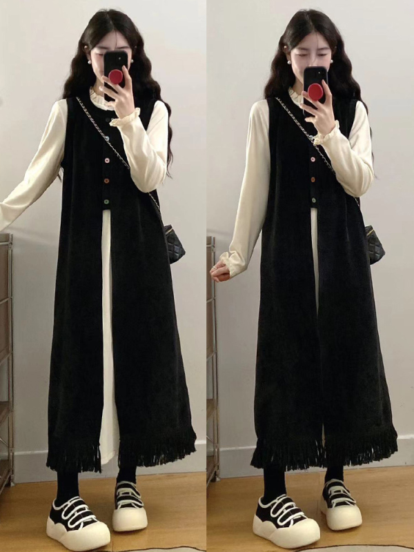 Spot large size women's clothing for fat mm autumn and winter thickened slimming long-sleeved slit vest two-piece set