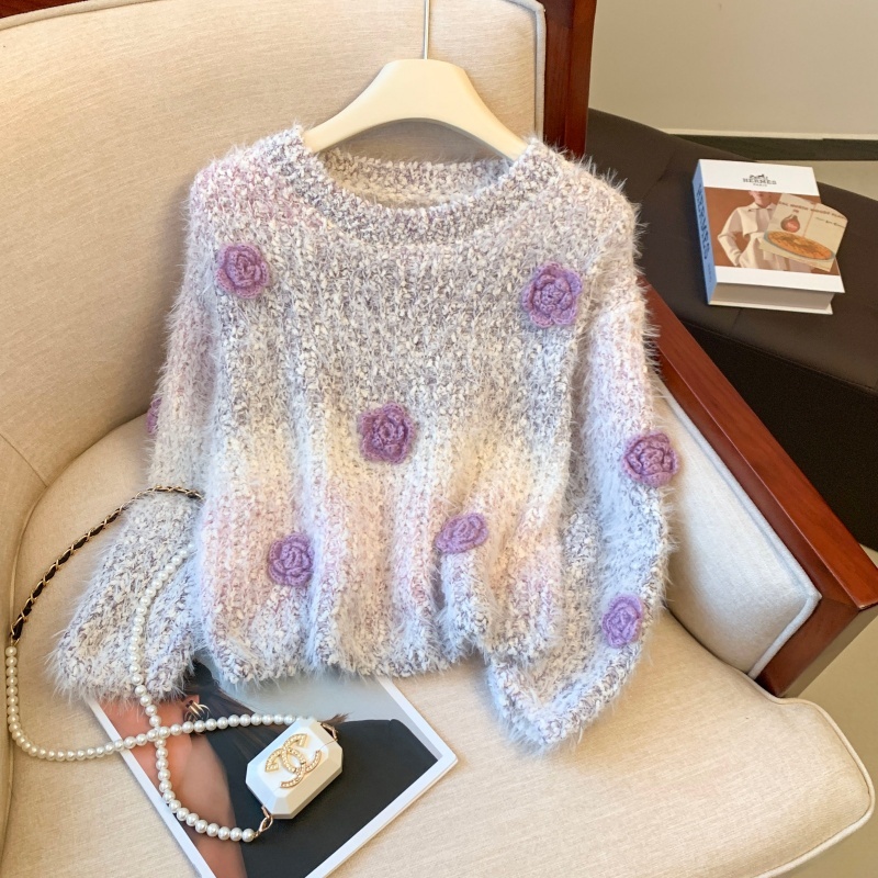 Japanese gentle gradient handmade flower sweater in autumn and winter, sweet and age-reducing, soft and waxy, warm and beautiful knitted sweater