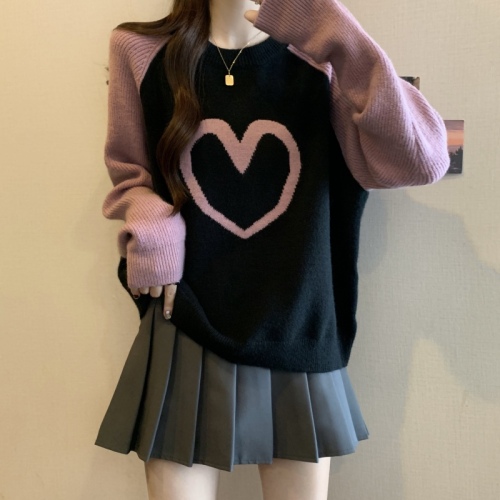 Large size love pattern sweater women's high-end autumn new fat mm slim knitted sweater top