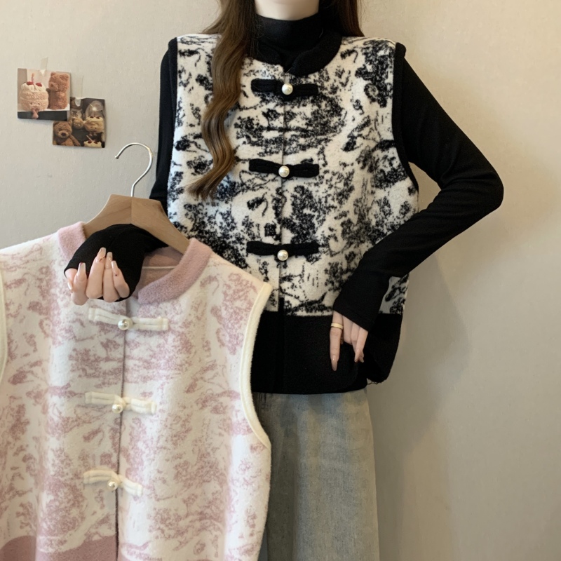 Large size 2024 new winter style fat mm light national style disc buckle mink velvet new Chinese style outer slimming vest