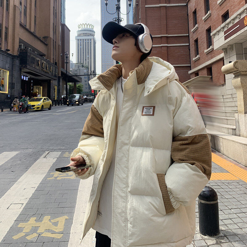 Winter corn kernel corduroy patchwork hooded warm cotton coat