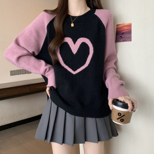 Large size love pattern sweater women's high-end autumn new fat mm slim knitted sweater top