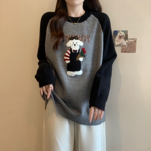Large size embroidered raglan sleeve sweater autumn and winter new bottoming shirt fat mm foreign style inner sweater