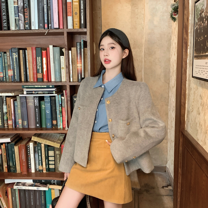 Plus size fat mm quilted small fragrant jacket imitation denim shirt corduroy skirt three-piece suit for women
