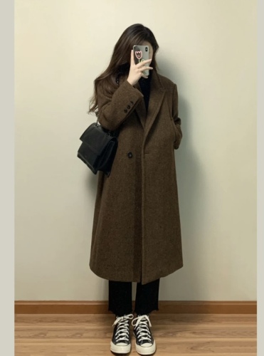 Large size medium-length thickened woolen suit jacket for women in autumn and winter new high-end Hepburn style woolen coat